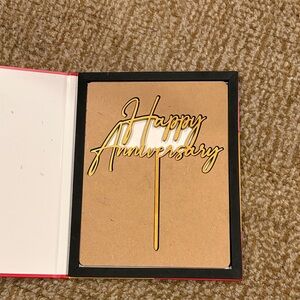 Gold wood Happy Anniversary Cake Topper new in box